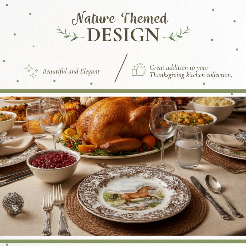 Spode Woodland American Quarter Horse Dinner Plate - 10.5 Inch Fine Earthenware with 1831 British Flowers Border, Microwave, Oven, Freezer & Dishwasher Safe - Made in England, Equestrian Tableware - Image 3